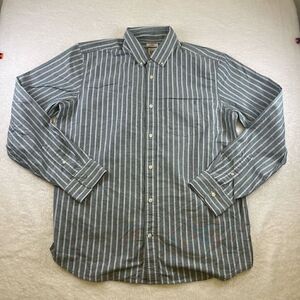 Gap Mens L Standard Fit Long Sleeve Button Up Green with Gray Stripe Large Shirt